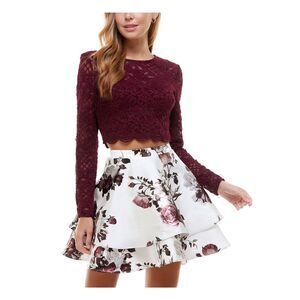 NWT CITY STUDIO Womens Crop Top Burgundy Long Sleeve Evening Juniors 5